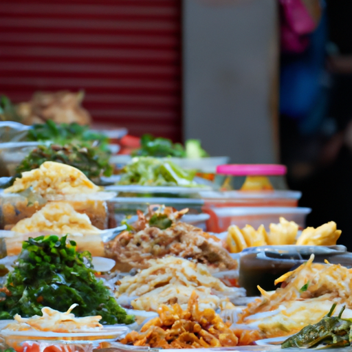 שוק תאילנדי הומה עם מגוון סחורות